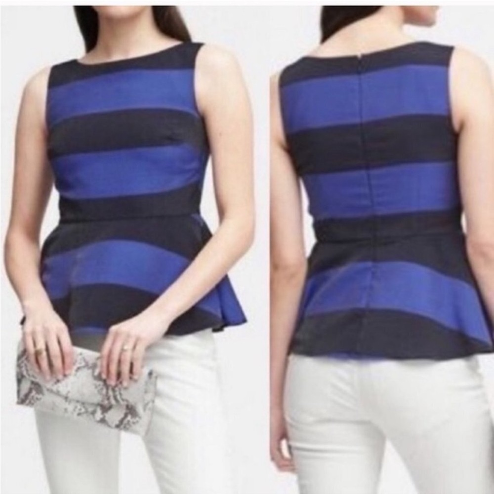 NWT Banana Republic Size 2 Purple Shimmery Thick Stripe Peplum Blouse $78